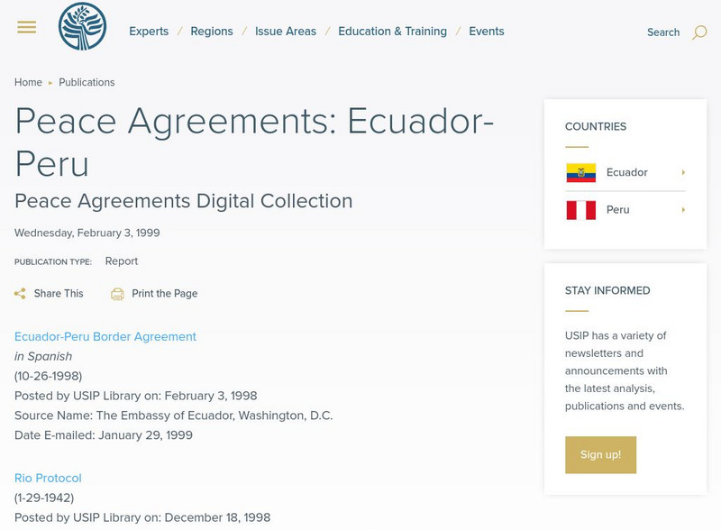 Declaracion De Paz: Ecuador Peru Primary