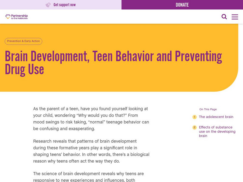 Partnership for a Drug Free America: Parents Guide to the Teen Brain Interactive Partnership for a Drug Free America: Parents Guide to the Teen Brain Interactive