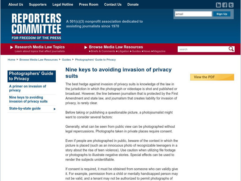 Rcfp: 9 Keys to Avoiding Invasion of Privacy Suits Website Rcfp: 9 Keys to Avoiding Invasion of Privacy Suits Website