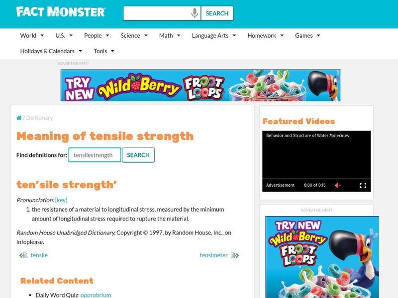 Fact Monster: Tensile Strength Handout Fact Monster: Tensile Strength Handout