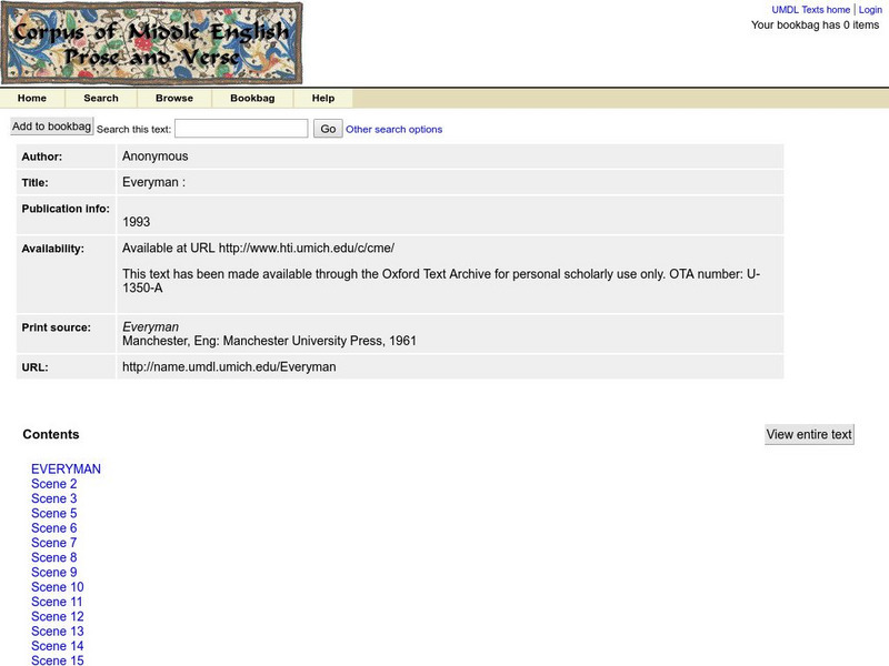 Corpus of Middle English Prose and Verse: Everyman eBook