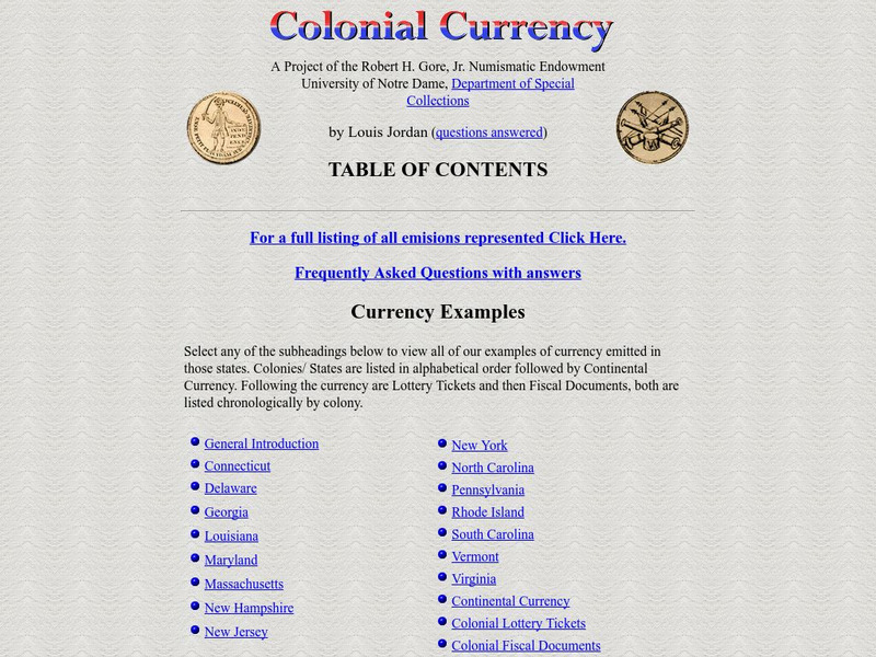 Department of Special Collections: Colonial Currency Website