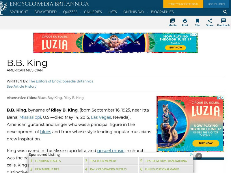 Encyclopedia Britannica: B. B. King Handout Encyclopedia Britannica: B. B. King Handout