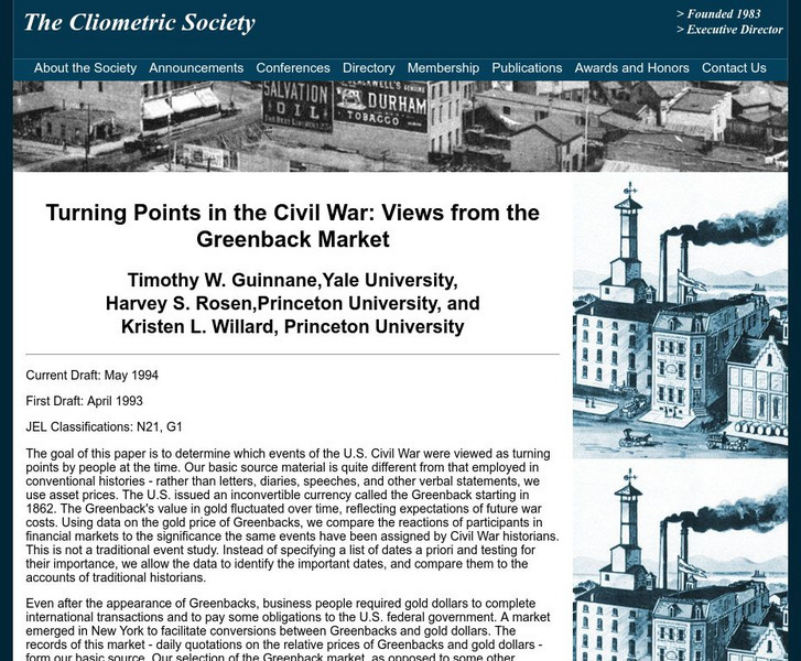 Cliometric Society: Turning Points in Civil War: Views From the Greenback Market Activity Cliometric Society: Turning Points in Civil War: Views From the Greenback Market Activity