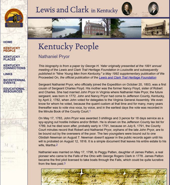 Lewis and Clark in Kentucky: Nathaniel Pryor Website Lewis and Clark in Kentucky: Nathaniel Pryor Website