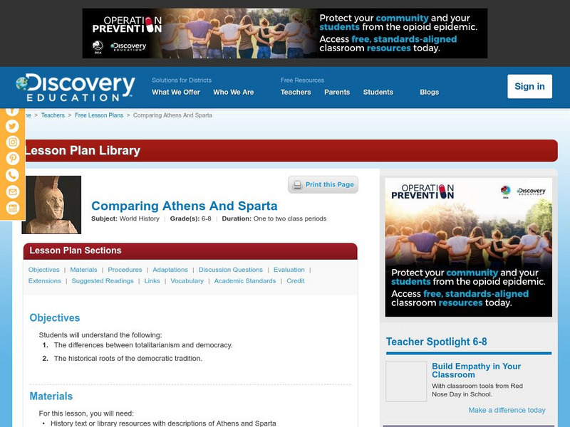Discovery Education: Comparing Athens and Sparta Lesson Plan Discovery Education: Comparing Athens and Sparta Lesson Plan