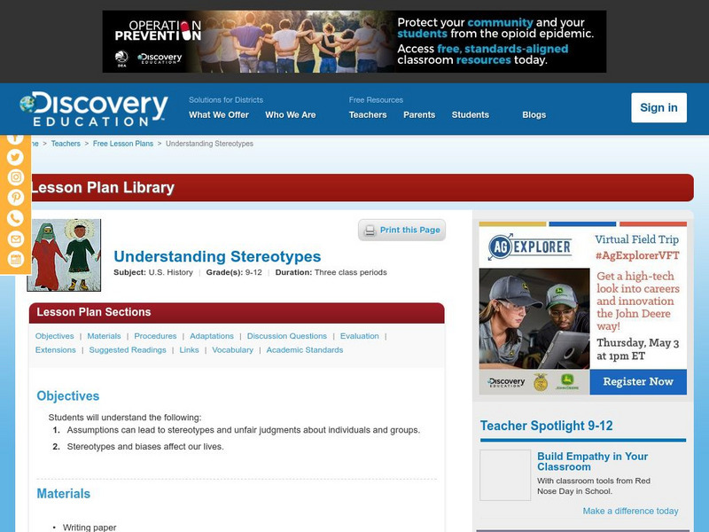Discovery Education: Understanding Stereotypes Lesson Plan Discovery Education: Understanding Stereotypes Lesson Plan