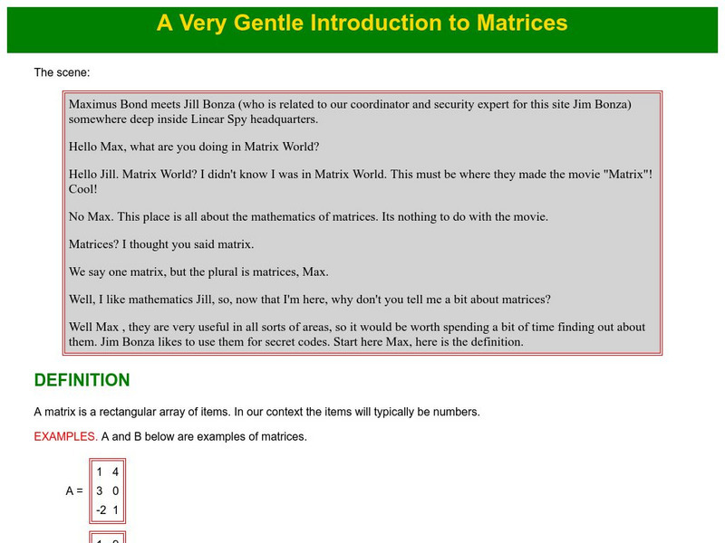 A Very Gentle Introduction to Matrices Lesson Plan A Very Gentle Introduction to Matrices Lesson Plan
