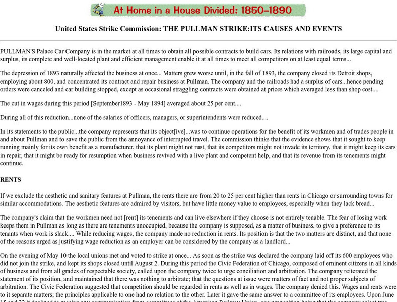 Ussc the Pullman Strike: Its Causes and Events Primary Ussc the Pullman Strike: Its Causes and Events Primary