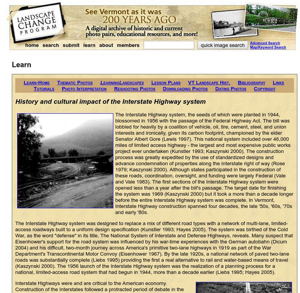 Landscape Change Program: History and Impact of the Interstate Highway System Website