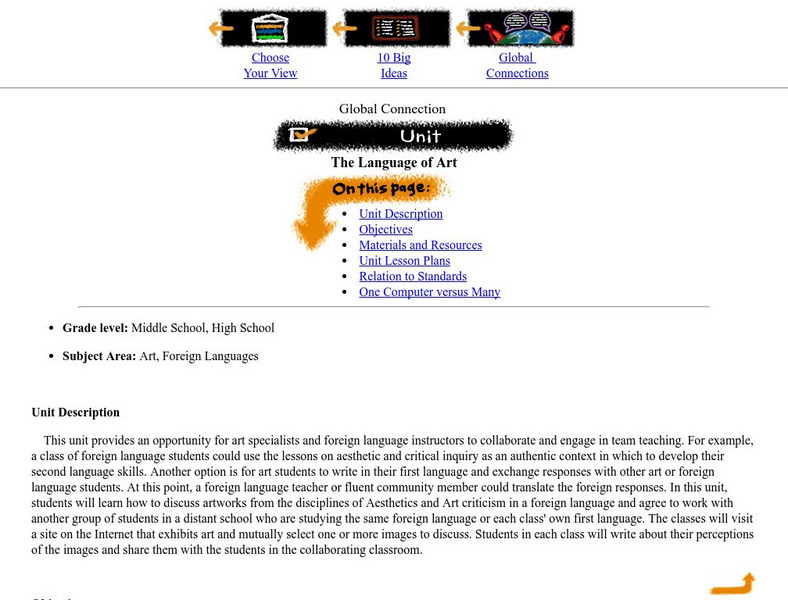 Michigan State University: Lets Net: Global Connection: The Language of Art Lesson Plan