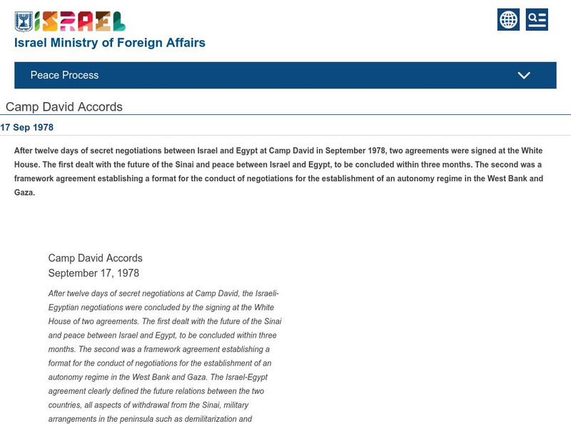 Israel Ministry of Foreign Affairs: Camp David Accords Handout Israel Ministry of Foreign Affairs: Camp David Accords Handout