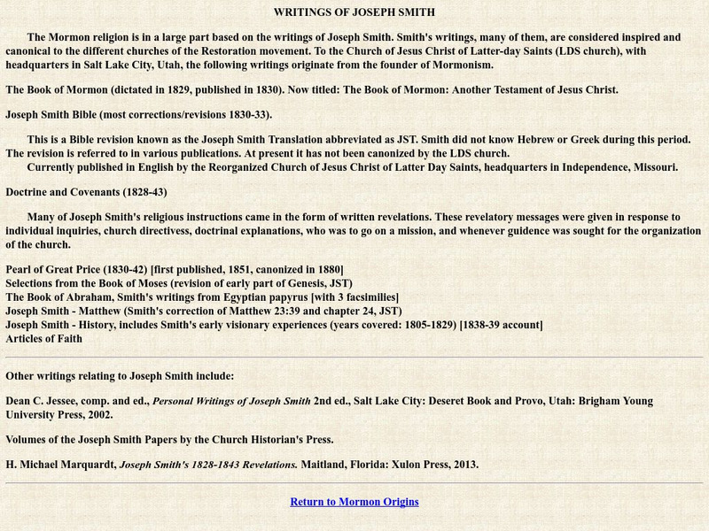 Writings of Joseph Smith Website Writings of Joseph Smith Website