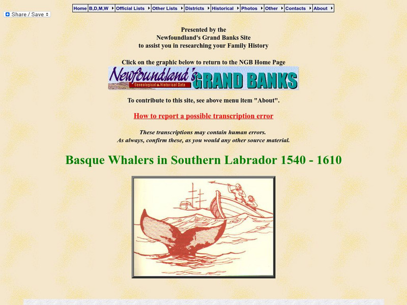 Newfoundland's Grand Banks: Basque Whalers in Southern Labrador 1540 1610 Activity Newfoundland's Grand Banks: Basque Whalers in Southern Labrador 1540 1610 Activity