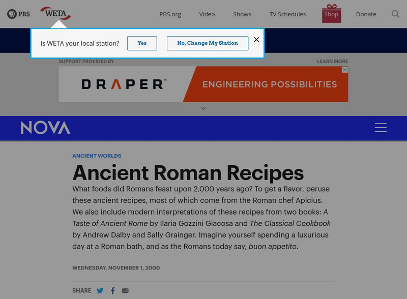 Pbs: Nova Online: Real Roman Recipes Handout Pbs: Nova Online: Real Roman Recipes Handout
