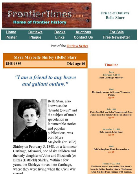 Frontier Times: Outlaws: Belle Starr Website