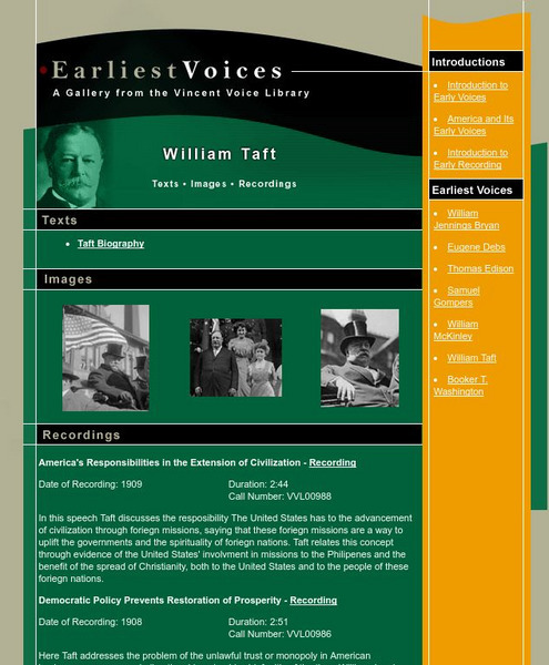 Earliest Voices William Taft Website Earliest Voices William Taft Website