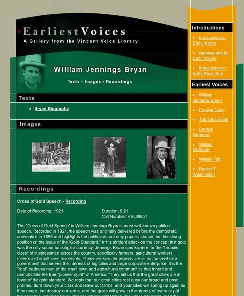 Earliest Voices: William Jennings Bryan Website Earliest Voices: William Jennings Bryan Website