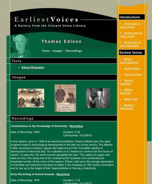 Earliest Voices: Thomas Edison Website Earliest Voices: Thomas Edison Website