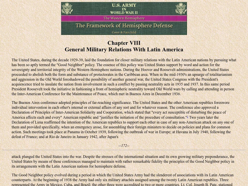 Ibiblio: Hyper War: u.s. Army in Wwii: Framework of Hemisphere Defense [Chap 8] eBook