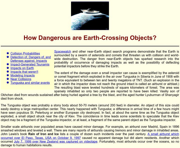 Pibs: How Dangerous Are Earth Crossing Objects? Article Pibs: How Dangerous Are Earth Crossing Objects? Article