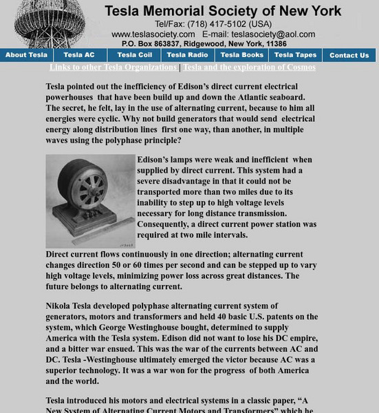 Tesla Memorial Society of New York: Nikola Tesla Article Tesla Memorial Society of New York: Nikola Tesla Article