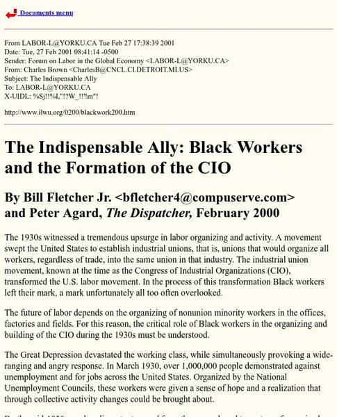 World History Archives: Indispensable Ally: Black Workers, Formation of the Cio Article World History Archives: Indispensable Ally: Black Workers, Formation of the Cio Article