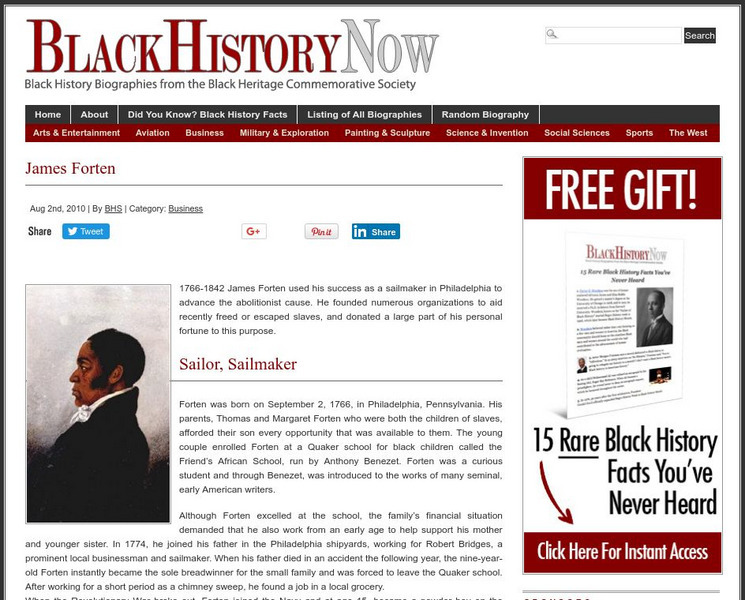 Black History Biographies: James Forten Article Black History Biographies: James Forten Article