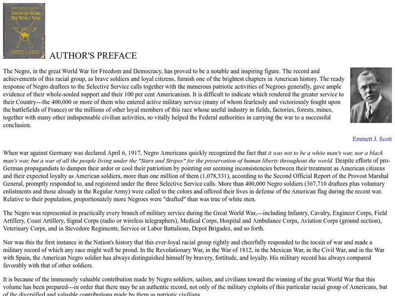 Wwi Document Archive: Emmett J. Scott. The American Negro in World War I Preface eBook Wwi Document Archive: Emmett J. Scott. The American Negro in World War I Preface eBook