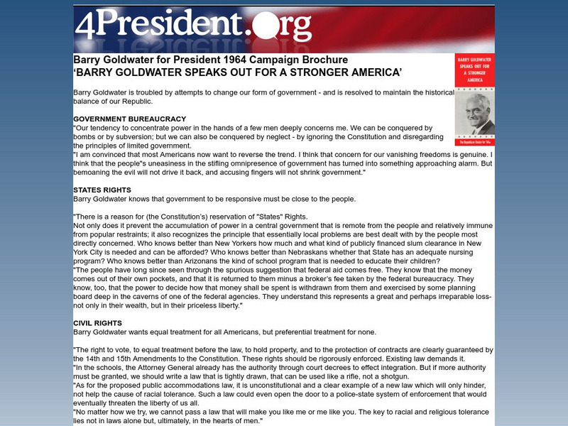 Barry Goldwater for President 1964 Campaign Brochure Website Barry Goldwater for President 1964 Campaign Brochure Website