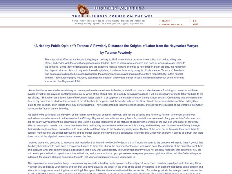 History Matters: "A Healthy Public Opinion" Primary History Matters: "A Healthy Public Opinion" Primary