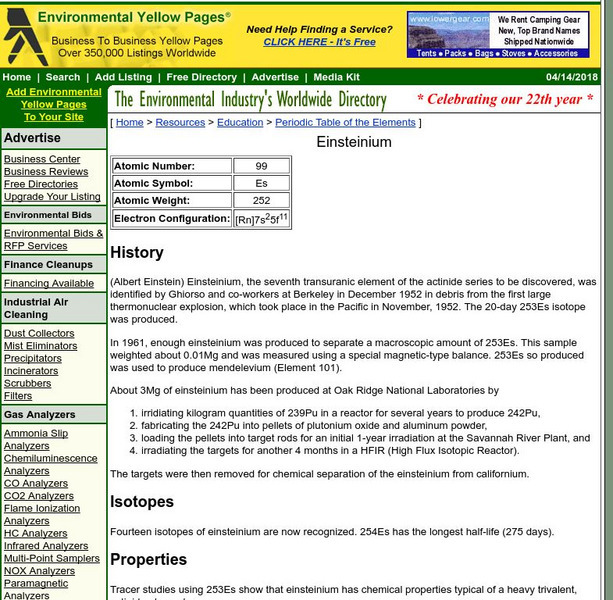 Environmental Yellow Pages: Elemental Einsteinium Website Environmental Yellow Pages: Elemental Einsteinium Website