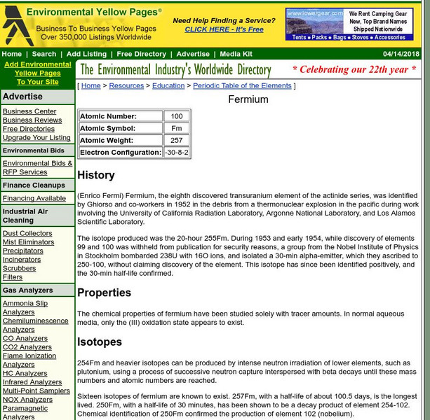 Enviroyellow Pages: Fermium Website Enviroyellow Pages: Fermium Website