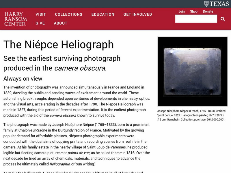 University of Texas: The First Photograph Website University of Texas: The First Photograph Website