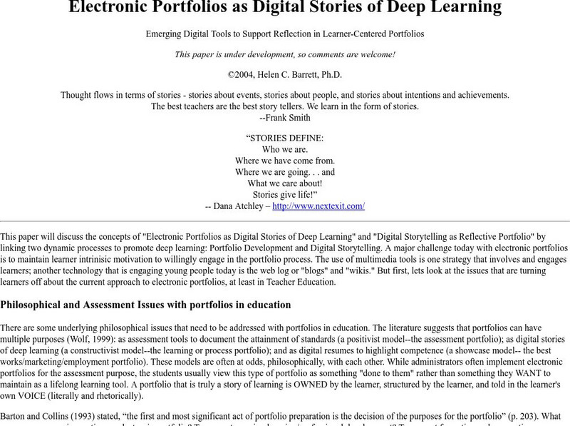 Electronic Portfolios Digital Stories of Deep Learning Primary Electronic Portfolios Digital Stories of Deep Learning Primary
