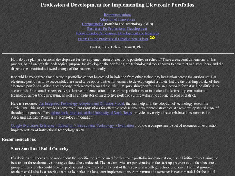 Professional Dev. For Implementing Electronic Portfolios Article Professional Dev. For Implementing Electronic Portfolios Article