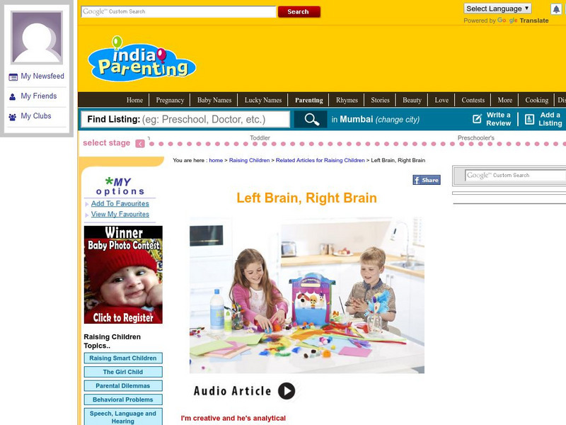 India Parenting: Left Brain, Right Brain Handout India Parenting: Left Brain, Right Brain Handout