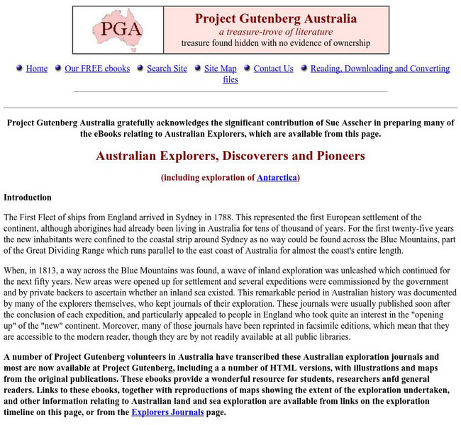 Project Gutenberg Australia: Australian Explorers, Discoverers and Pioneers Website Project Gutenberg Australia: Australian Explorers, Discoverers and Pioneers Website