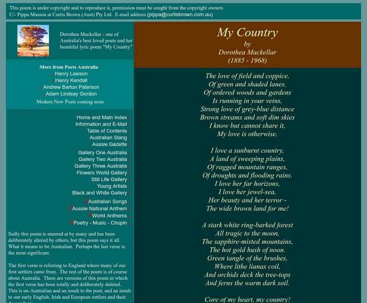 "My Country" by Dorothea Mackellar Website "My Country" by Dorothea Mackellar Website