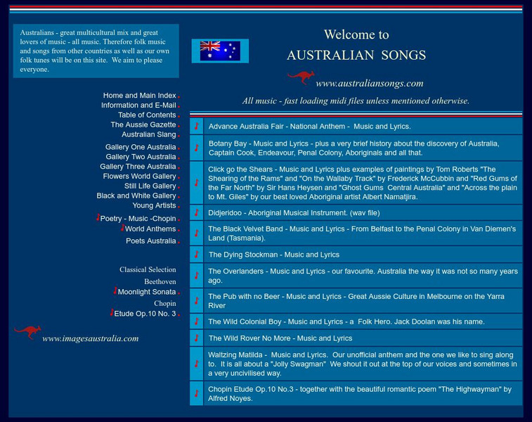 Australian Songs Website Australian Songs Website