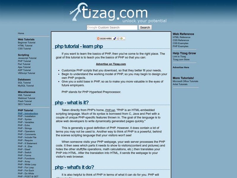 Tizag: Php Tutorial Website