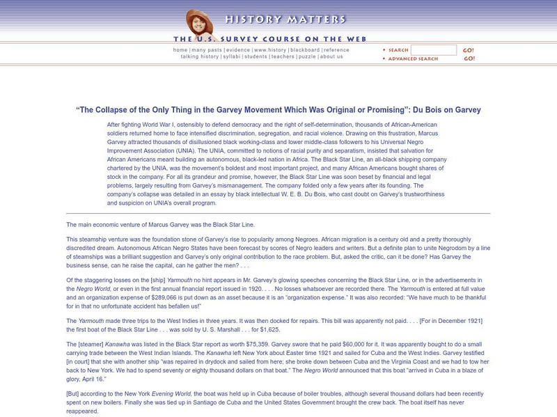 History Matters: Du Bois on Garvey Article