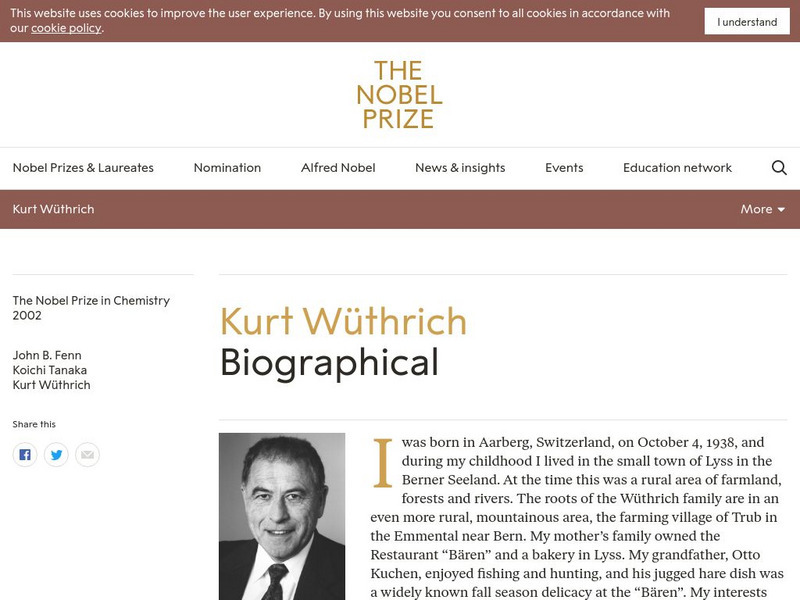 The Nobel Prize: Kurt Wuthrich Biographical Website The Nobel Prize: Kurt Wuthrich Biographical Website