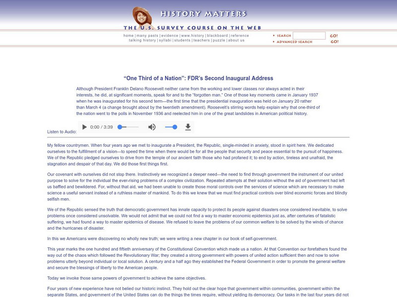 History Matters: "One Third of a Nation": Fdr's Second Inaugural Address Primary History Matters: "One Third of a Nation": Fdr's Second Inaugural Address Primary
