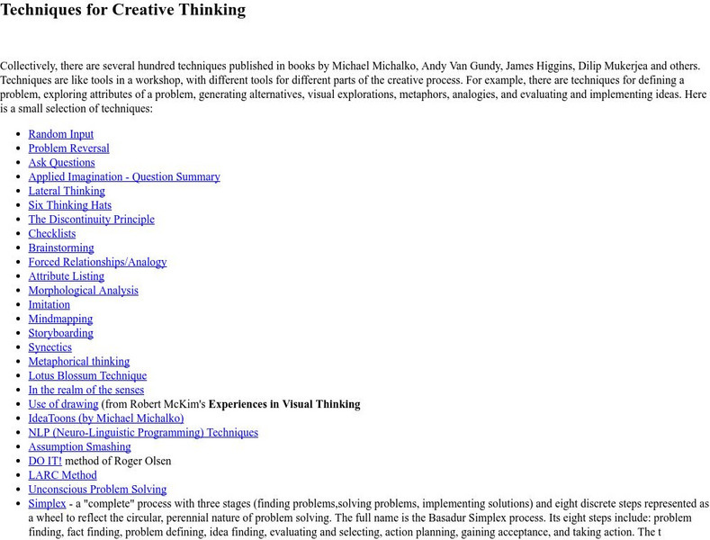 Techniques for Creative Thinking Handout Techniques for Creative Thinking Handout