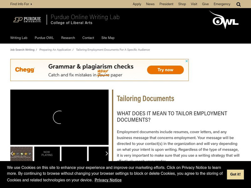 Purdue University Owl: Tailoring Employment Documents for a Specific Audience Activity Purdue University Owl: Tailoring Employment Documents for a Specific Audience Activity