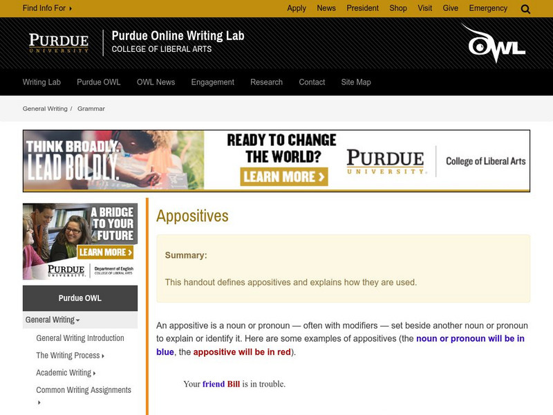 Purdue University Owl: Appositives Handout Purdue University Owl: Appositives Handout