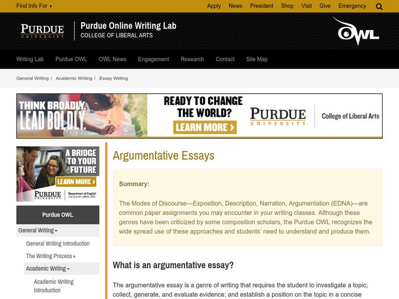 Purdue University Owl: Argumentative Writing Handout Purdue University Owl: Argumentative Writing Handout