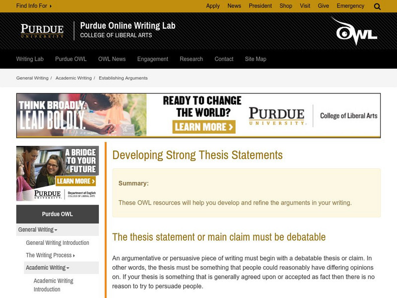 Purdue University Owl: Establishing Arguments Handout Purdue University Owl: Establishing Arguments Handout