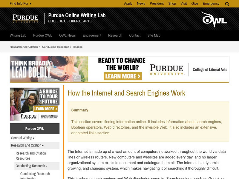 Purdue University Owl: How the Internet and Search Engines Work Article Purdue University Owl: How the Internet and Search Engines Work Article